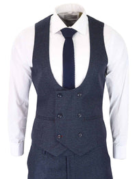 Men's Navy Check 3 Piece Suit