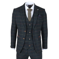 Archer - Men's Navy Checked Herringbone Tweed Blazer