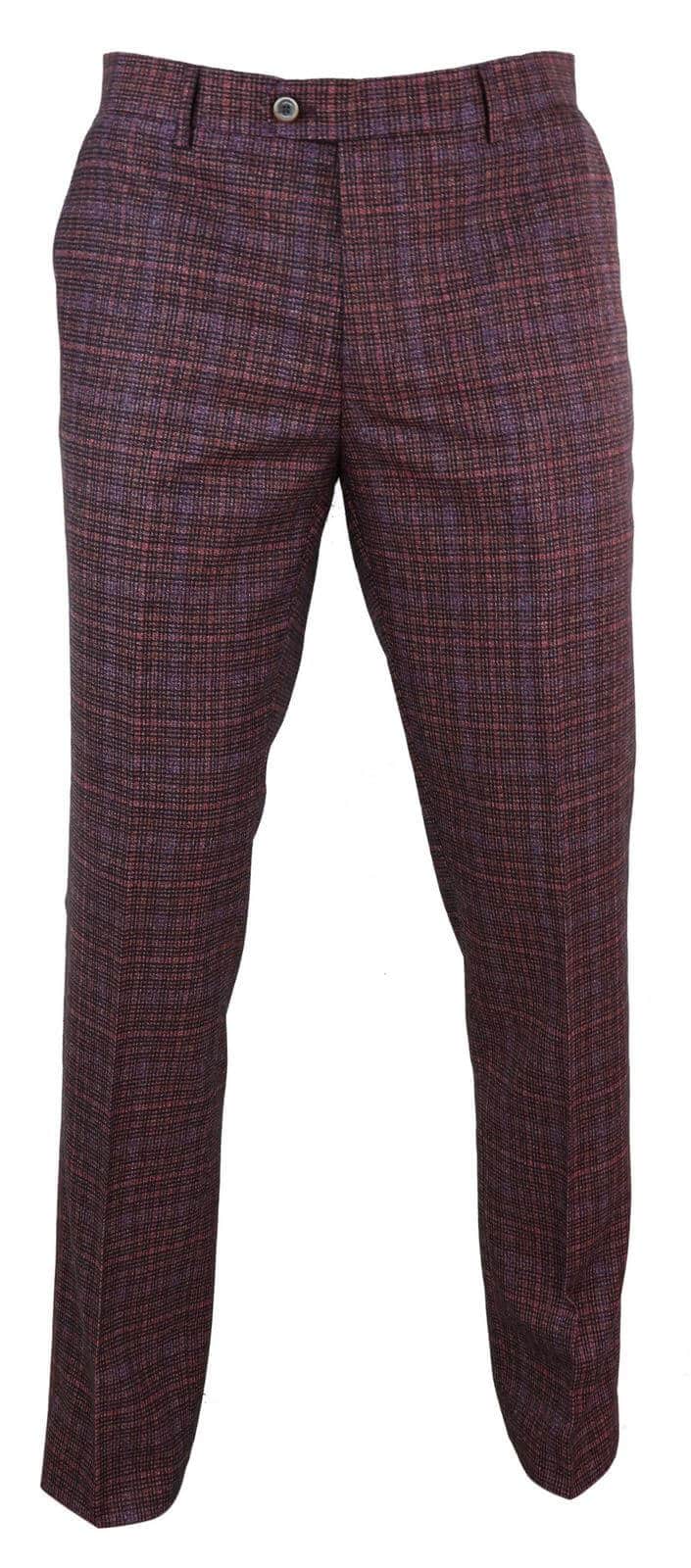 Mens Wine Maroon Checked Vintage Trousers Cavani Carly: Buy