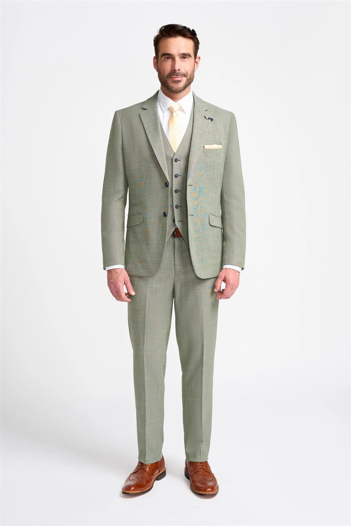 Mens 3 Piece Suit Sage Green Summer Linen Tailored Fit Wedding Prom  Classic: Buy Online