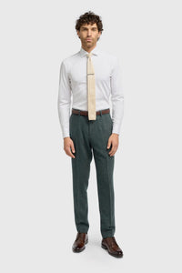 Thomas - Men's Olive Wool Blend Herringbone Tweed Trousers