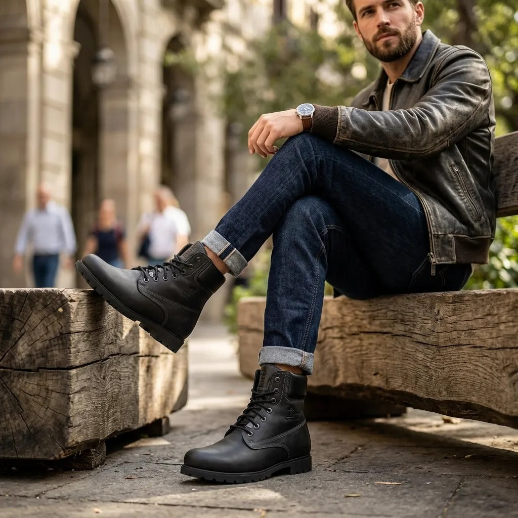 03 C3 - Men's Black Leather Waterproof Ankle Boots