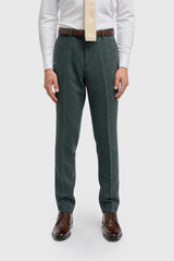 Thomas - Men's Olive Wool Blend Herringbone Tweed Trousers