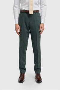 Thomas - Men's Olive Wool Blend Herringbone Tweed Trousers