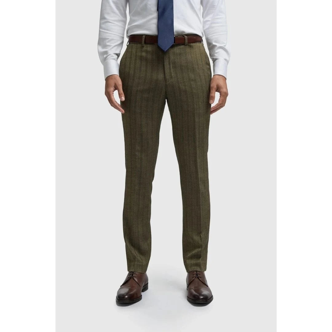Damon - Men's Olive Green Tweed Trousers