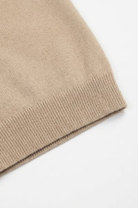 Beige Zip Neck Knitted Polo Shirt for Men