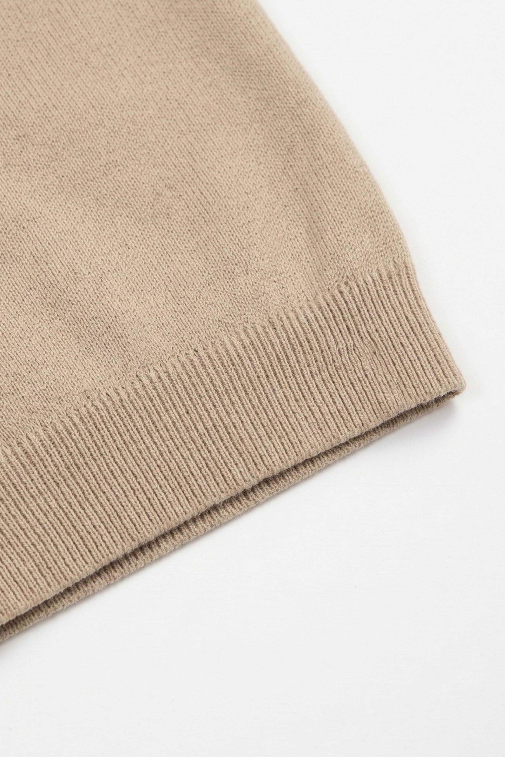 Beige Zip Neck Knitted Polo Shirt for Men