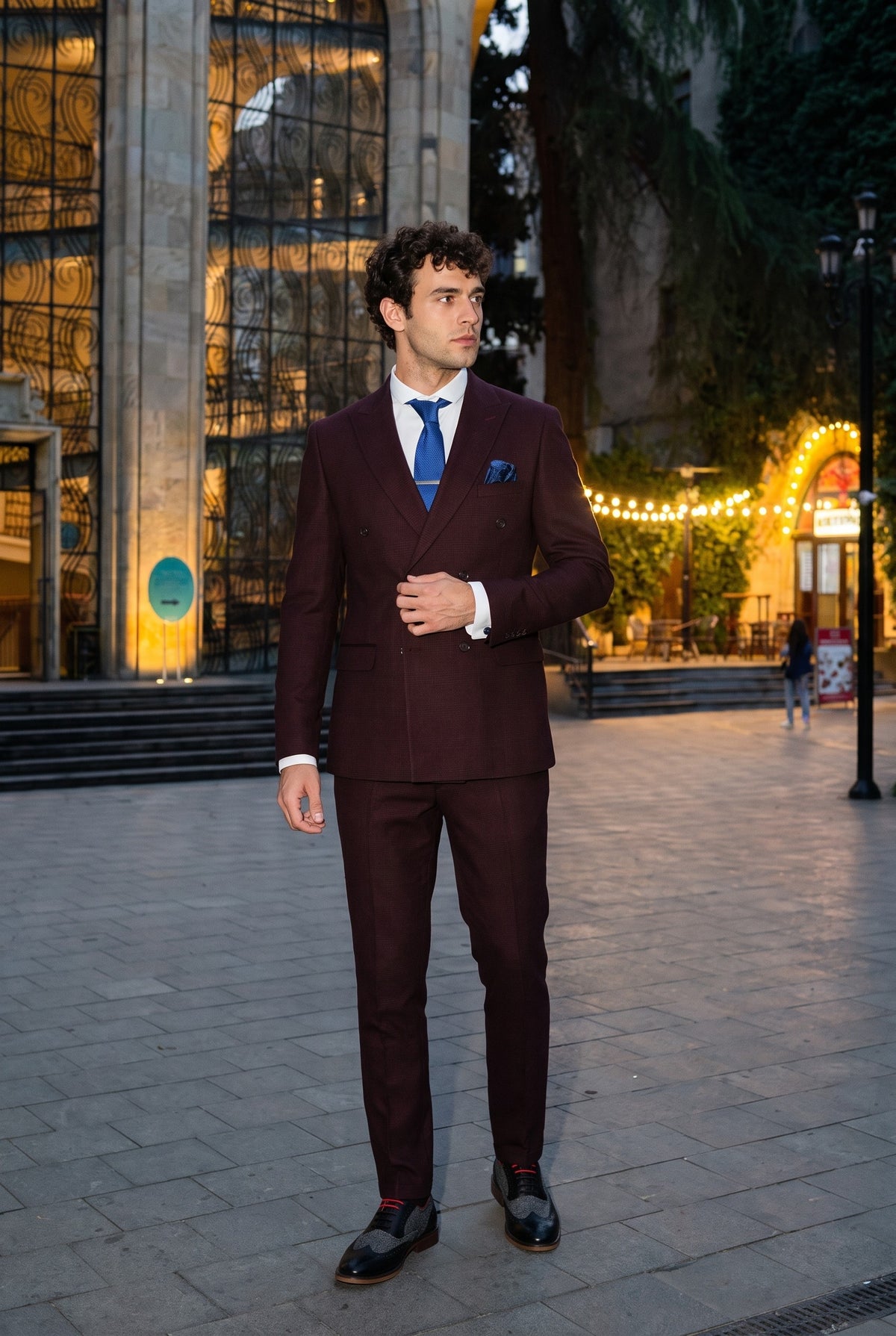 Look #733 styled with Regent - Men's Burgundy 2 Piece Double Breasted Suit