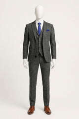 Men's Charcoal Grey 3 Piece Tweed Herringbone Suit - STZ11