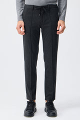 Men’s Taupe Charcoal Smart Drawstring Trousers Tailored Tapered Fit