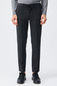 Men’s Taupe Charcoal Smart Drawstring Trousers Tailored Tapered Fit