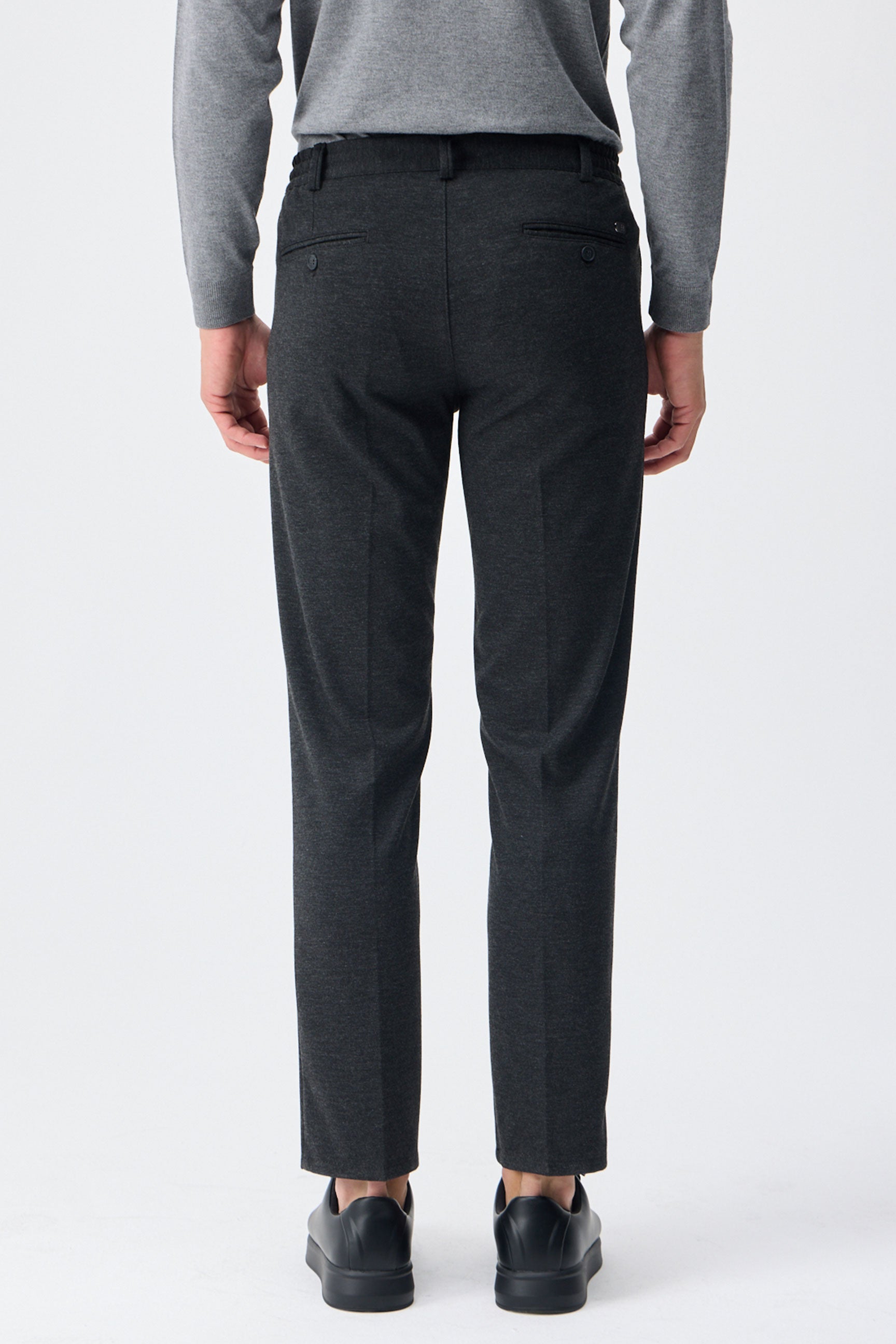 Men’s Taupe Charcoal Smart Drawstring Trousers Tailored Tapered Fit