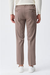 Men’s Taupe Brown Smart Drawstring Trousers Tailored Tapered Fit