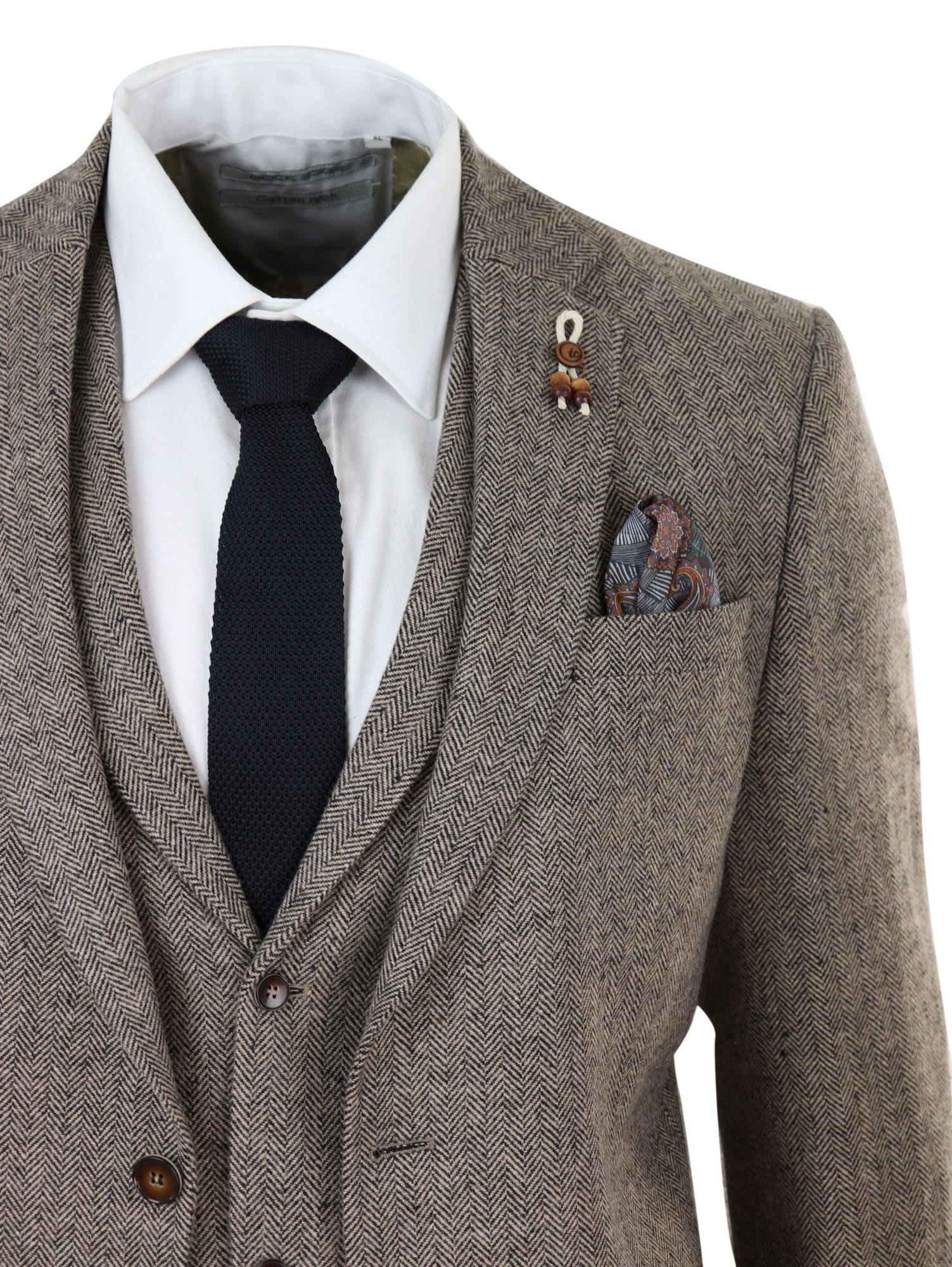 Oak-Brown Herringbone Tweed Piece Suit: Buy Online Happy Gentleman