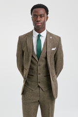 Oak-Brown Herringbone Tweed 3 Piece Suit