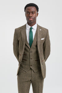 Oak-Brown Herringbone Tweed 3 Piece Suit