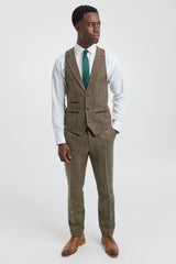 Oak-Brown Herringbone Tweed 3 Piece Suit