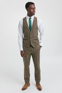Oak-Brown Herringbone Tweed 3 Piece Suit