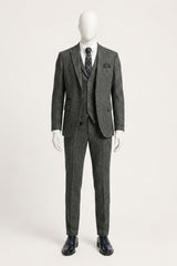 Men's Charcoal Grey 3 Piece Tweed Herringbone Suit - STZ11