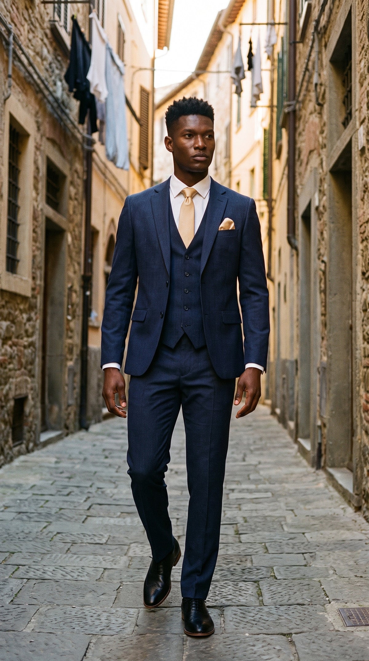 Look #821 styled with Malibu - Men's Navy 3 Piece Tailored Fit Suit