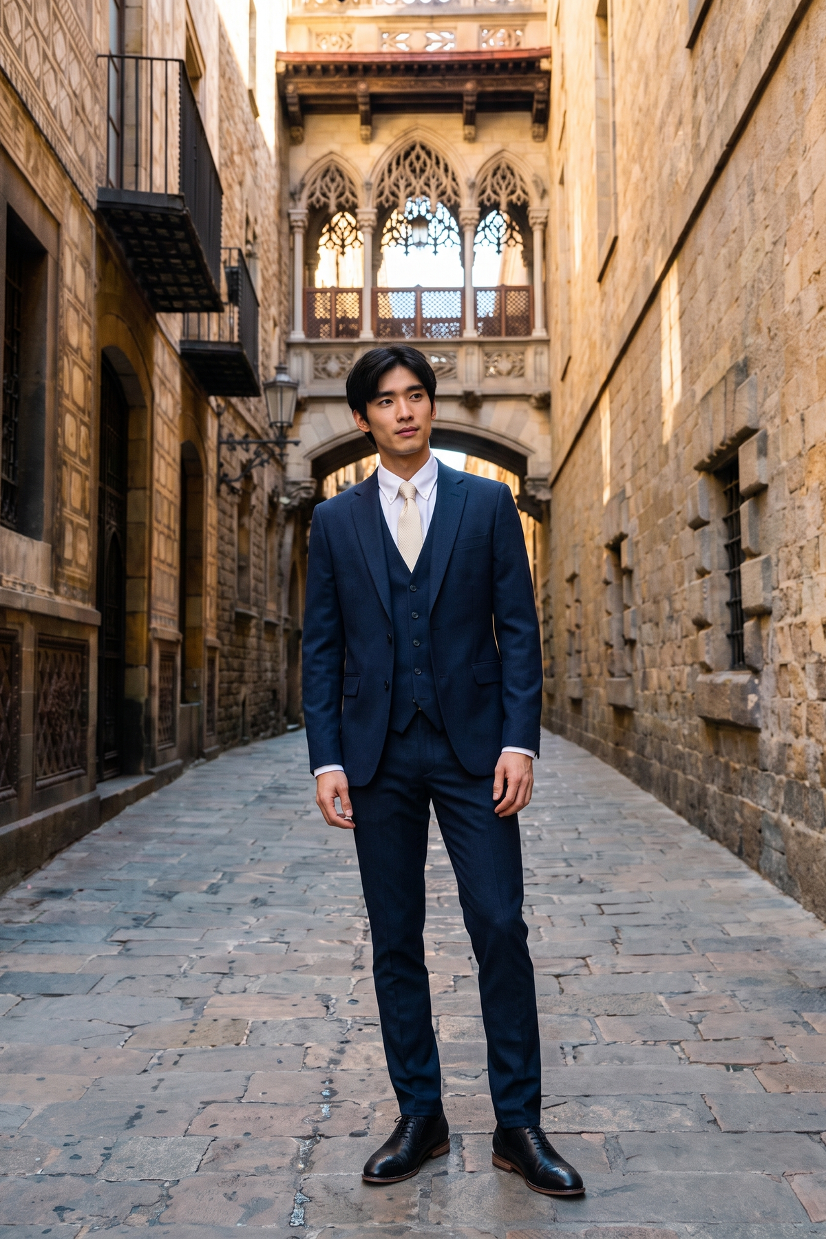 Look #820 styled with Malibu - Men's Navy 3 Piece Tailored Fit Suit