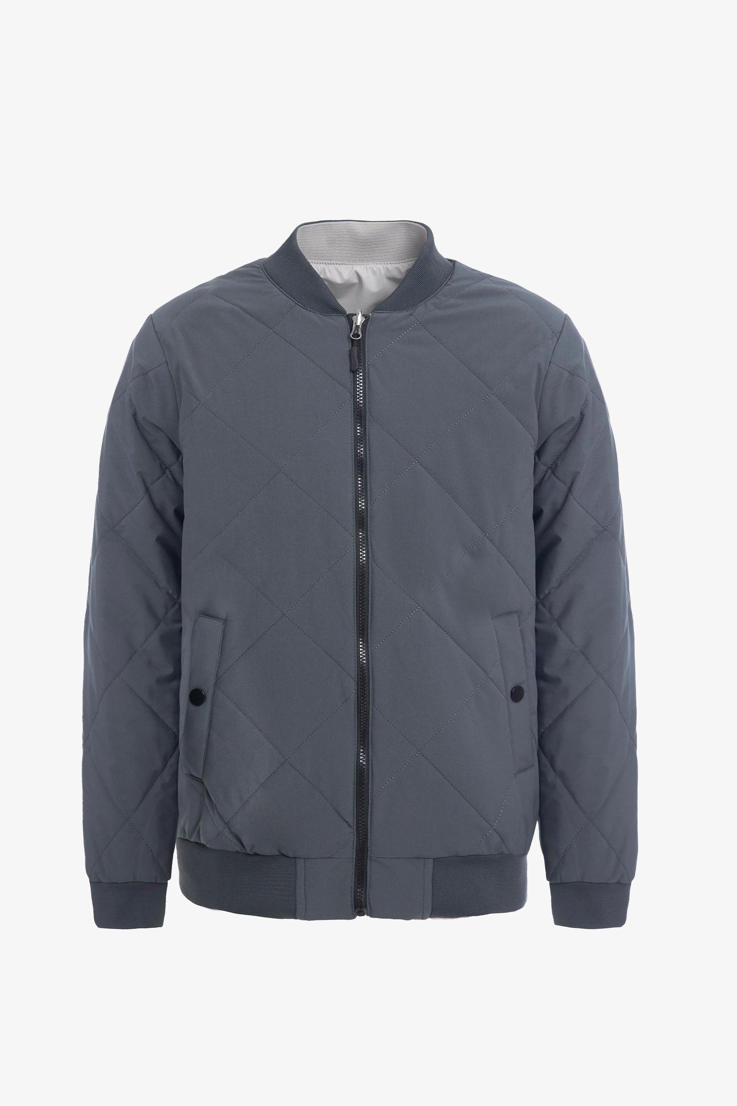 Men’s Grey & Beige Reversible Bomber Lightweight Quilted 2-in-1 Jacket