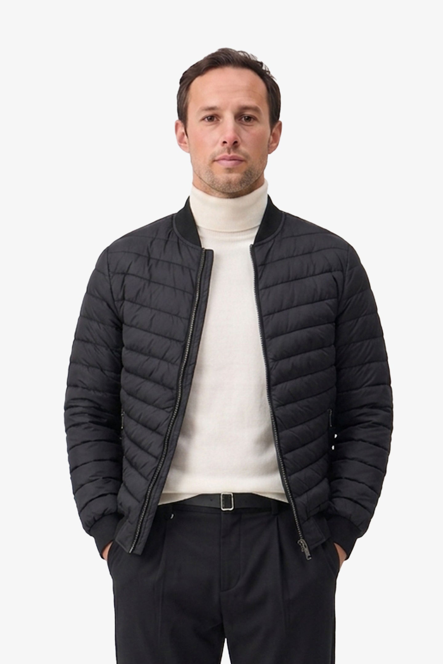 Men’s Black Quilted Bomber Lightweight Padded Zip Jacket