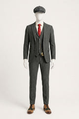 Men's Charcoal Grey 3 Piece Tweed Herringbone Suit - STZ11