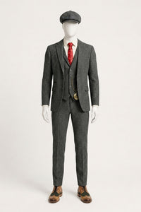 Men's Charcoal Grey 3 Piece Tweed Herringbone Suit - STZ11