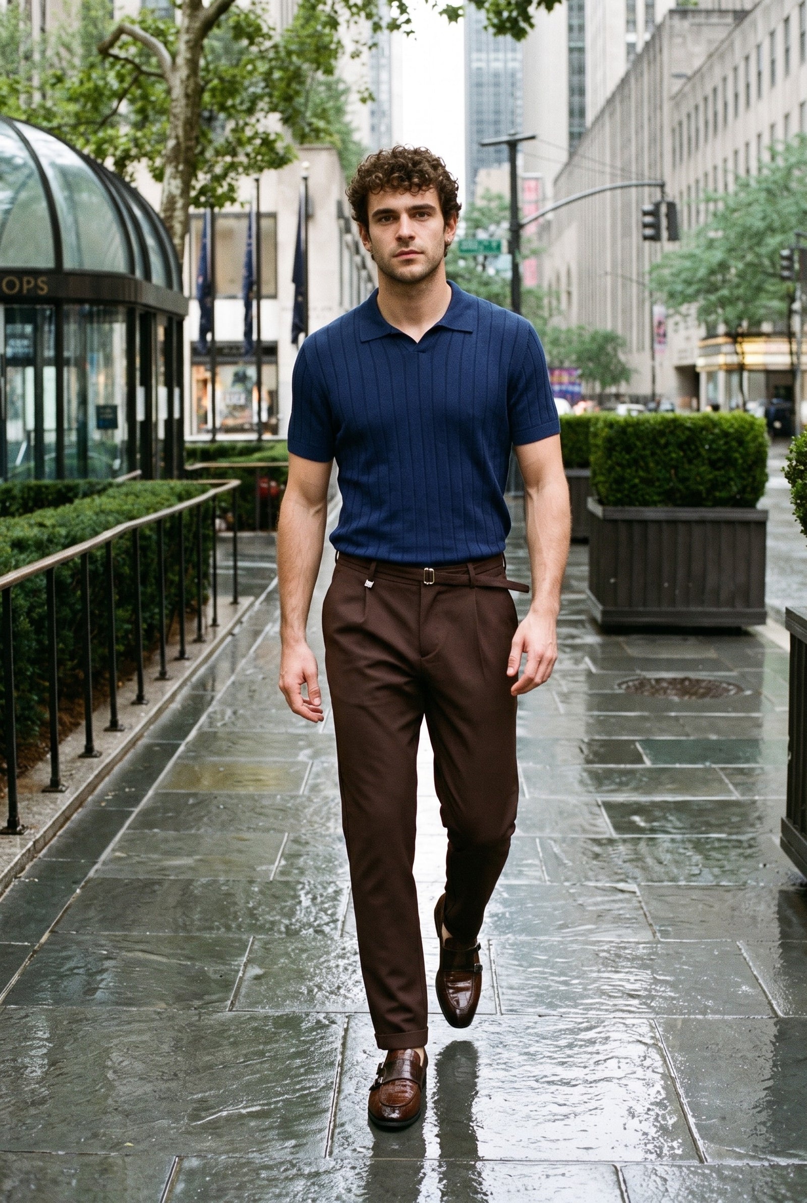 Look #907 styled with Men’s Brown Pleated Gurkha Trousers Adjustable Waist Tailored Tapered Fit