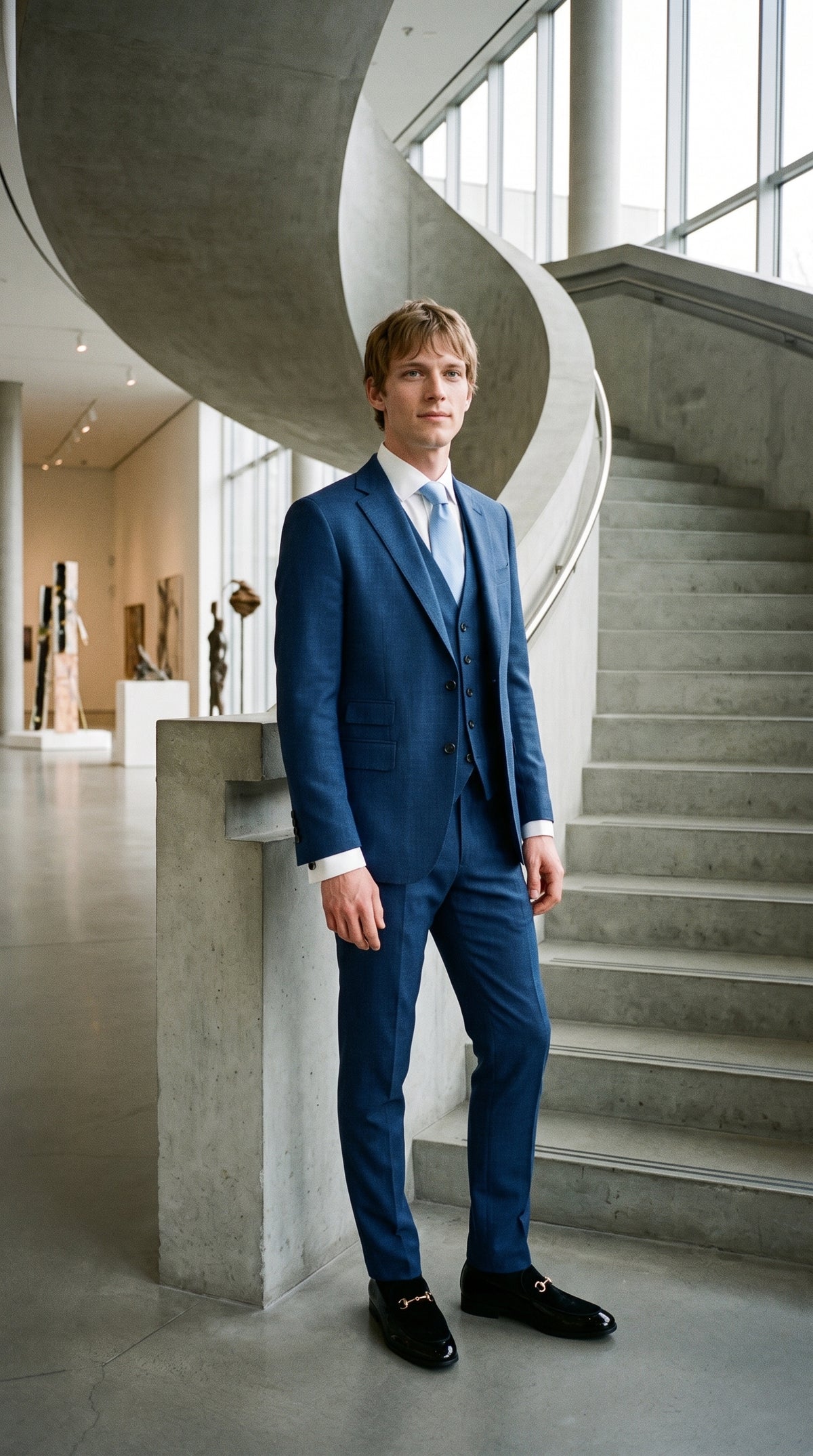 Look #842 styled with Mens Blue Summer Linen Suit