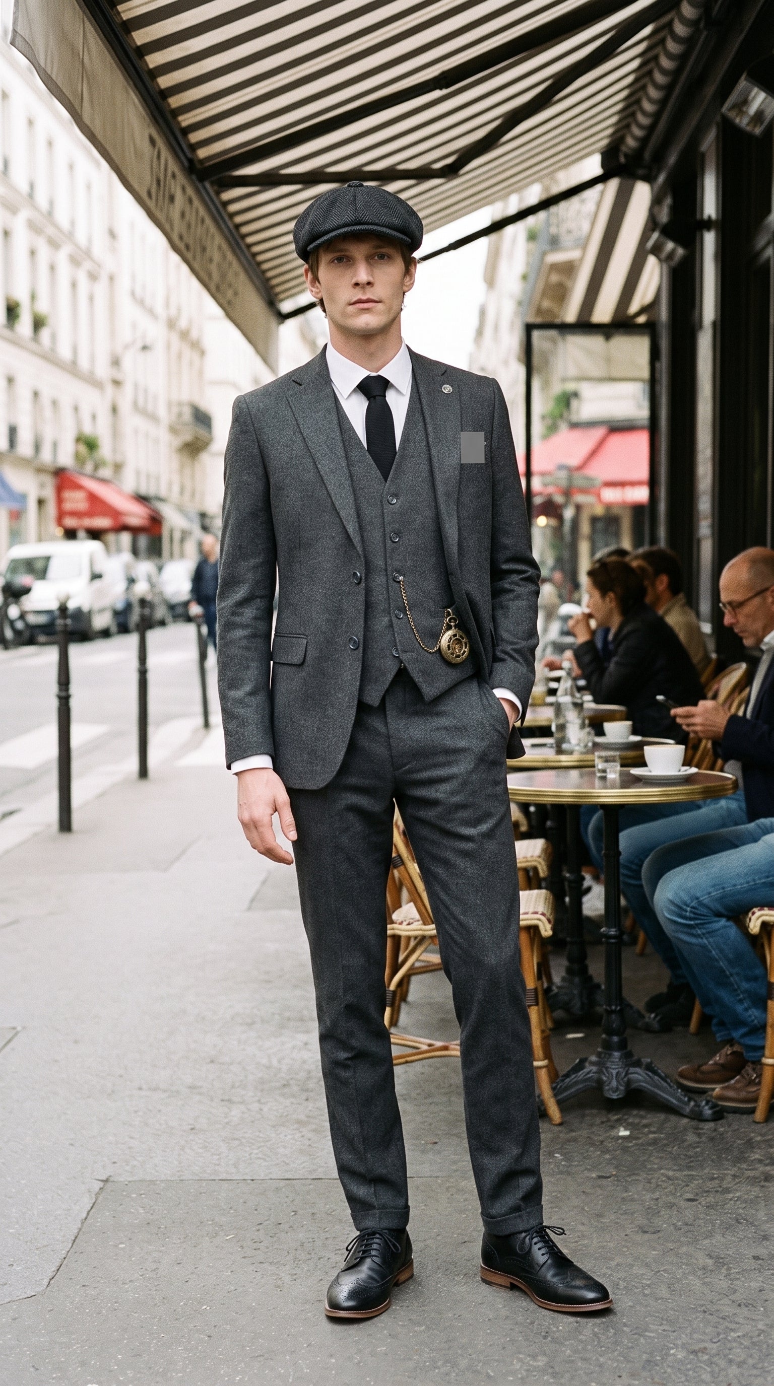 Look #831 styled with Mens Grey Wool 1920s Peaky Blinders Suit