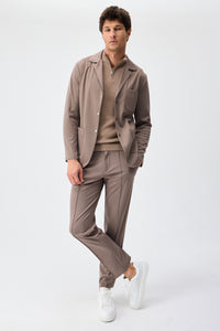 Men’s Taupe Brown Soft Jersey Blazer Smart Casual Jacket