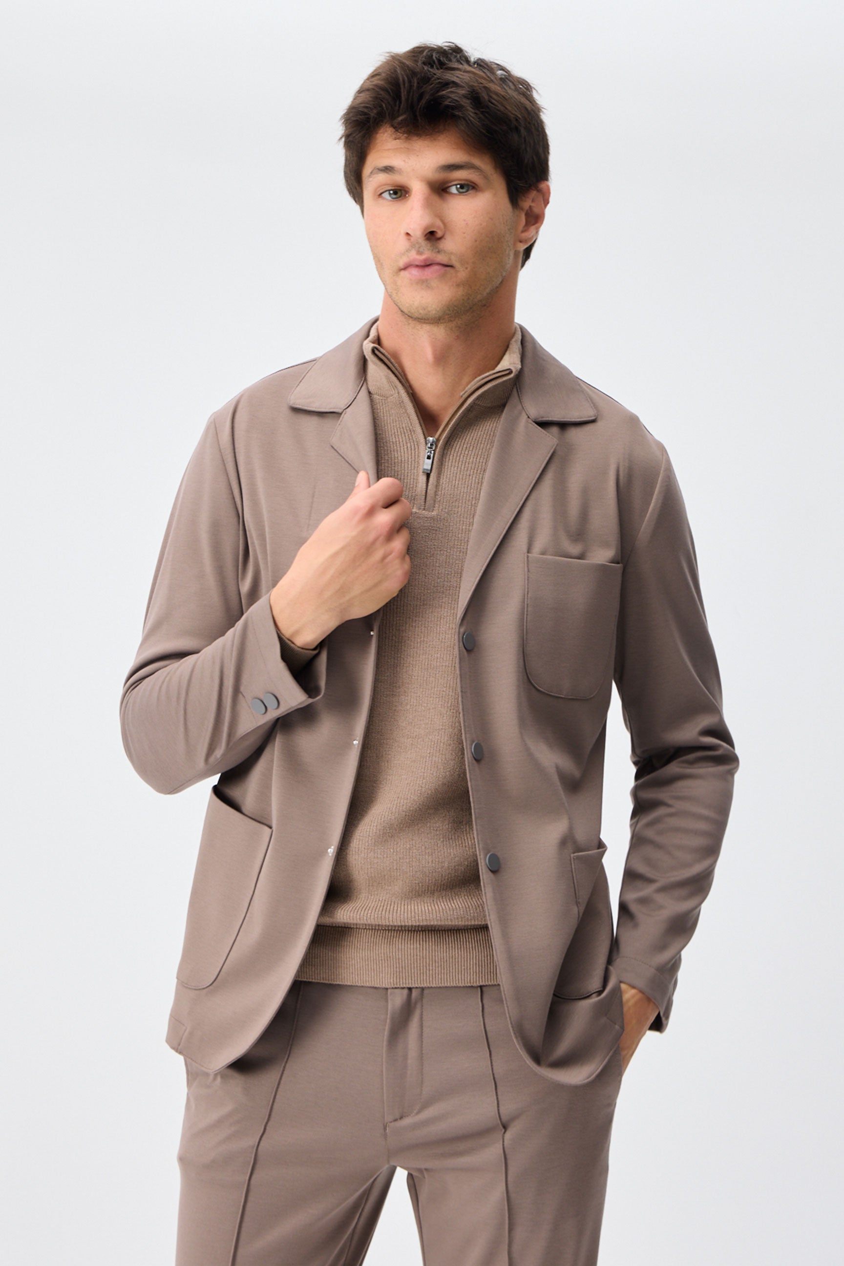 Men’s Taupe Brown Soft Jersey Blazer Smart Casual Jacket