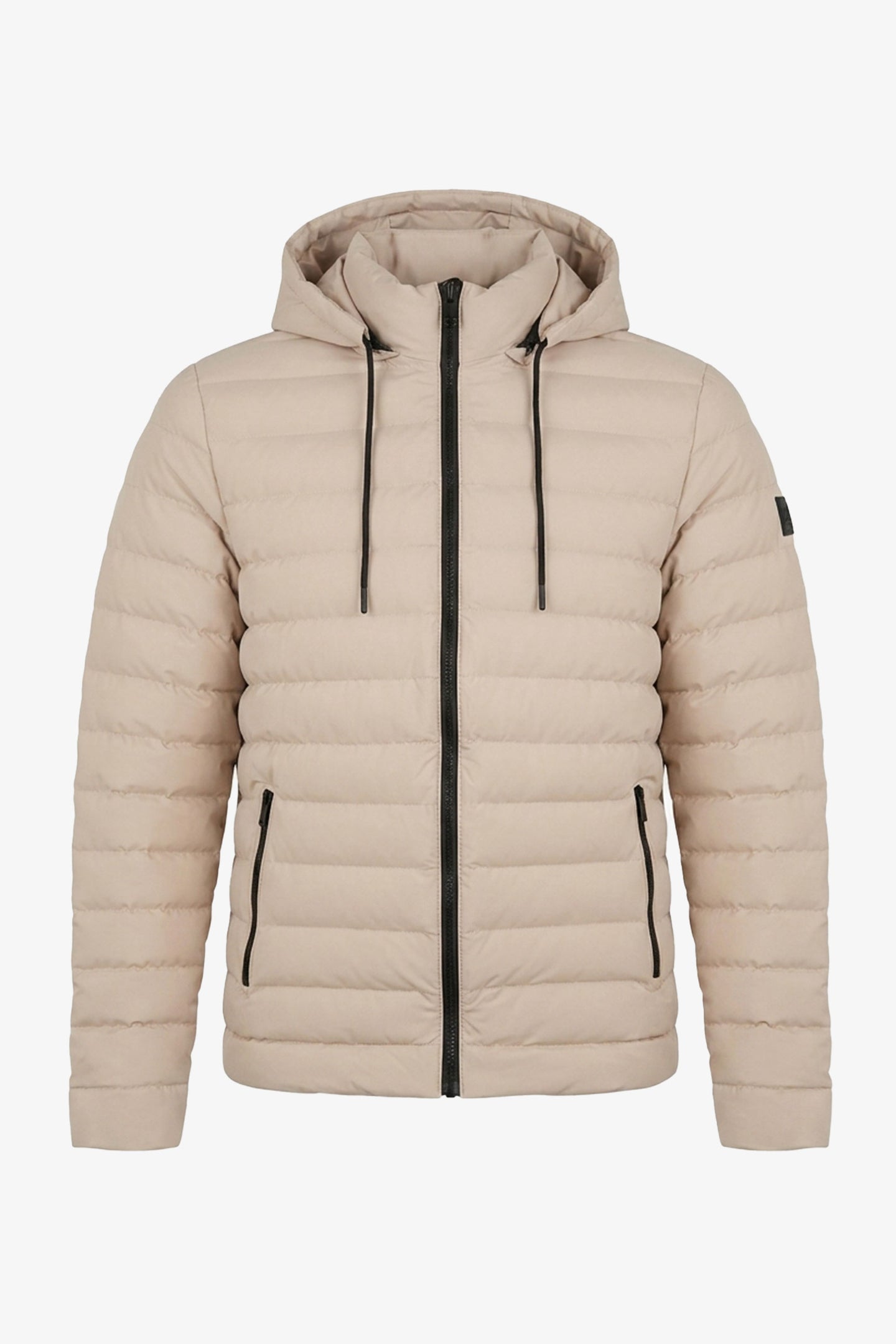 Men’s Beige Hooded Puffer Jacket Lightweight Quilted Zip Coat