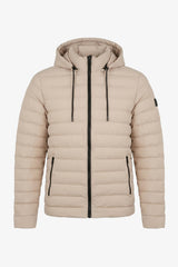 Men’s Beige Hooded Puffer Jacket Lightweight Quilted Zip Coat