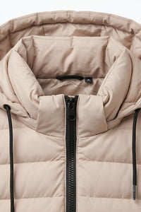 Men’s Beige Hooded Puffer Jacket Lightweight Quilted Zip Coat