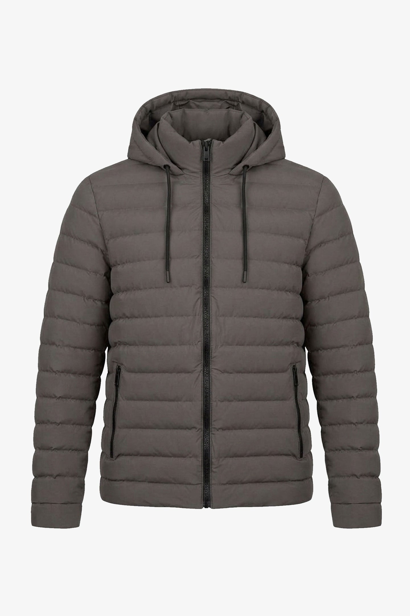Men’s Grey Hooded Puffer Jacket Lightweight Quilted Zip Coat