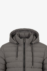 Men’s Grey Hooded Puffer Jacket Lightweight Quilted Zip Coat