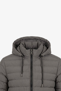 Men’s Grey Hooded Puffer Jacket Lightweight Quilted Zip Coat