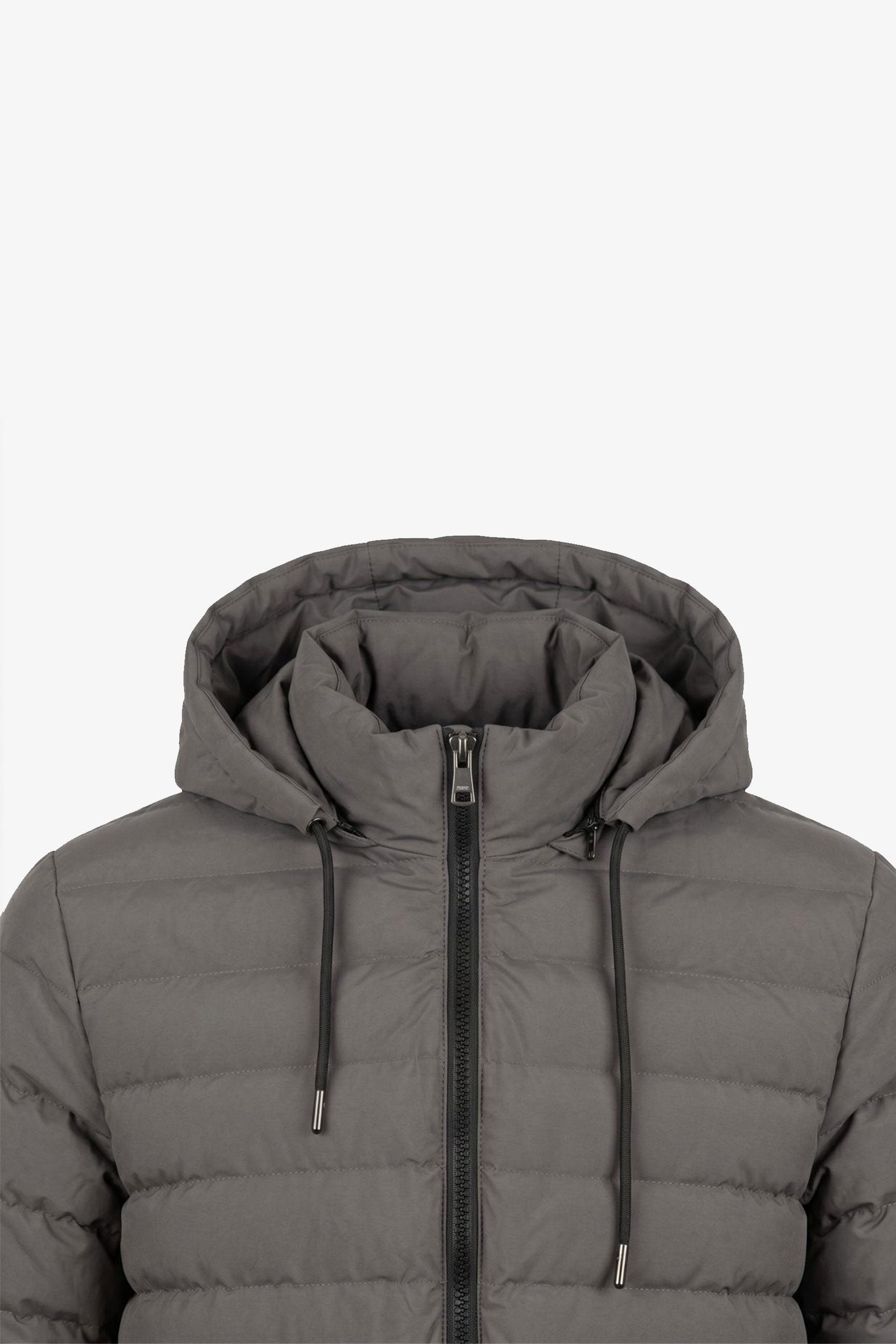 Men’s Grey Hooded Puffer Jacket Lightweight Quilted Zip Coat