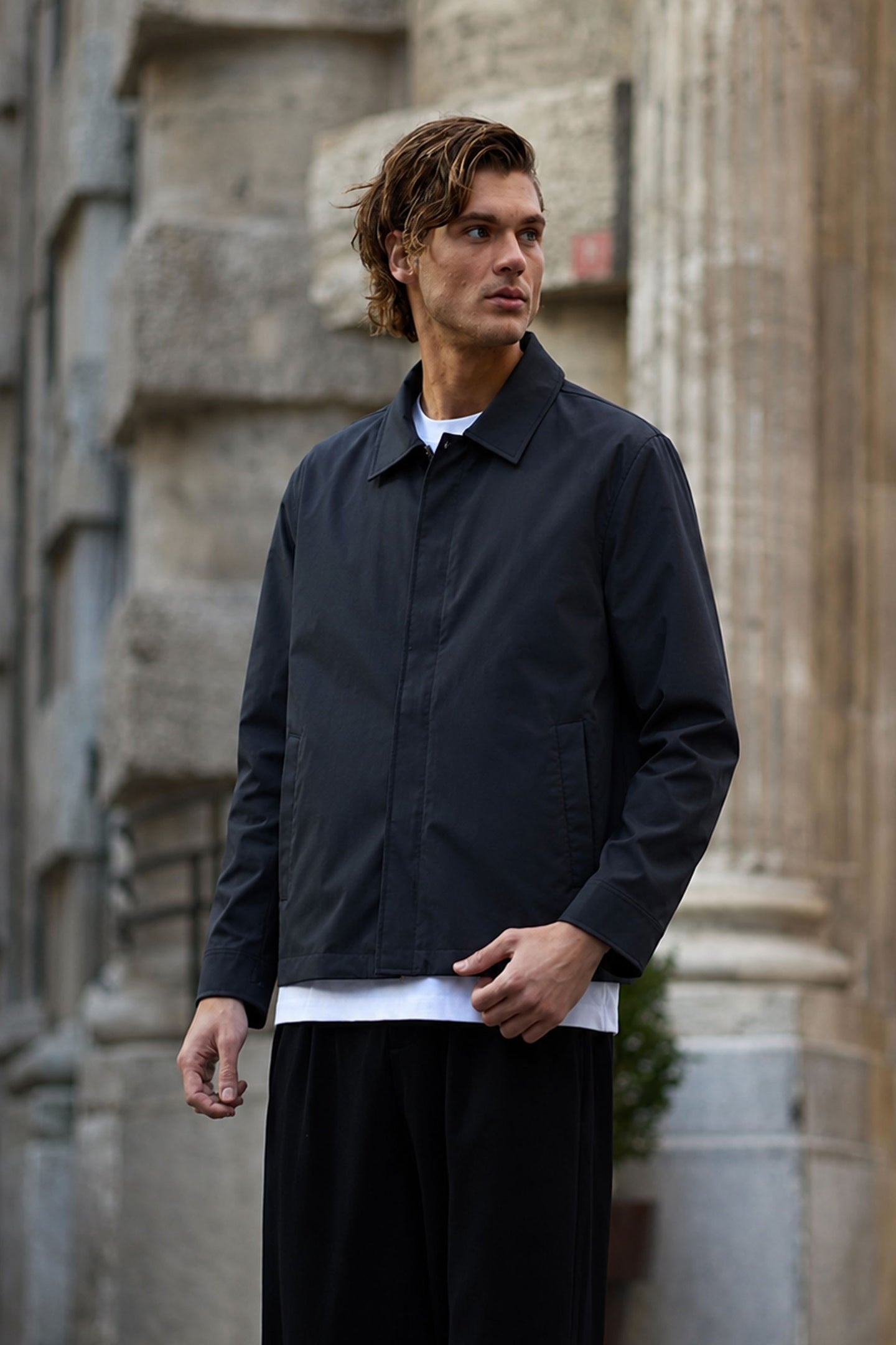 Men’s Black Collared Waterproof Harrington Jacket