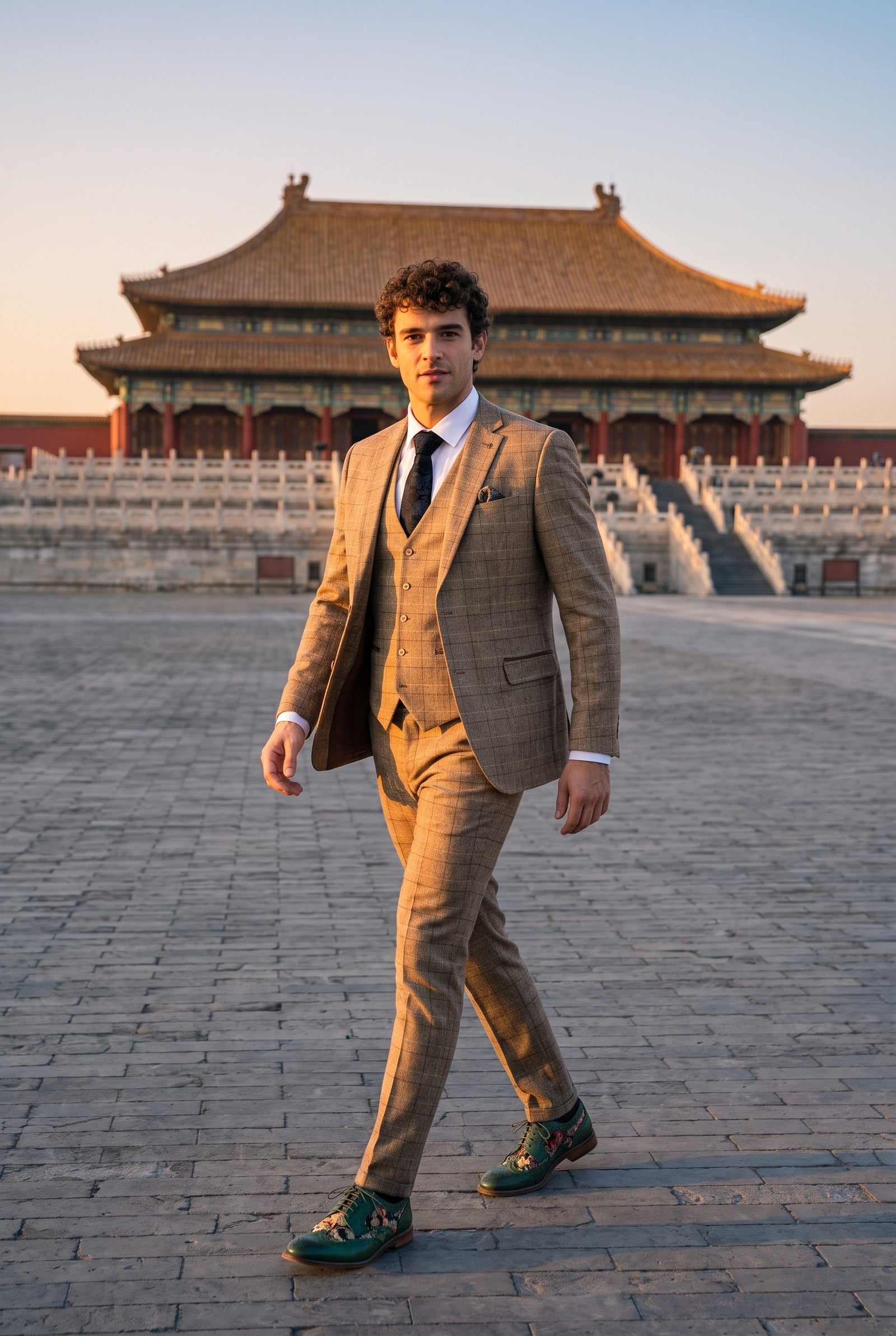 Look #278 styled with Liam - Men's 3 Piece Brown Checked Suit
