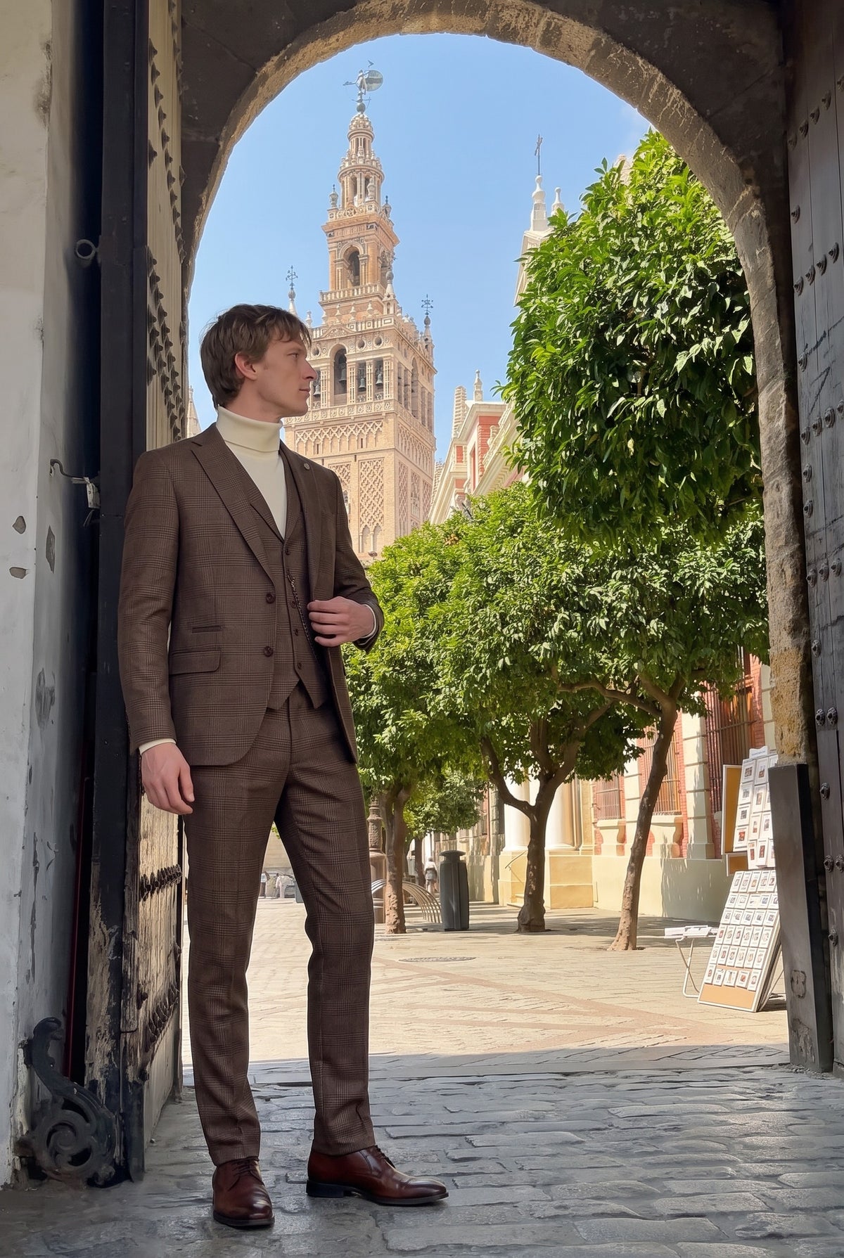 Look #1011 styled with TP-50 - Men's Brown 3 Piece Prince Of Wales Check Suit