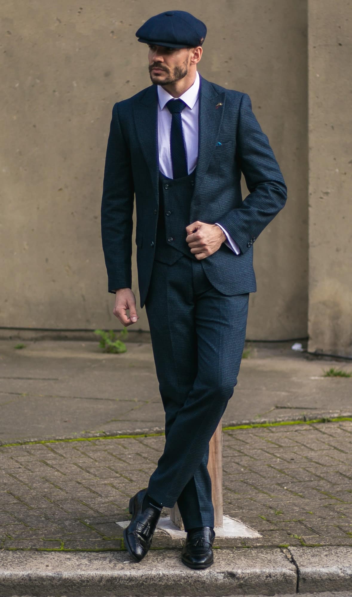 Men's Navy Check 3 Piece Suit