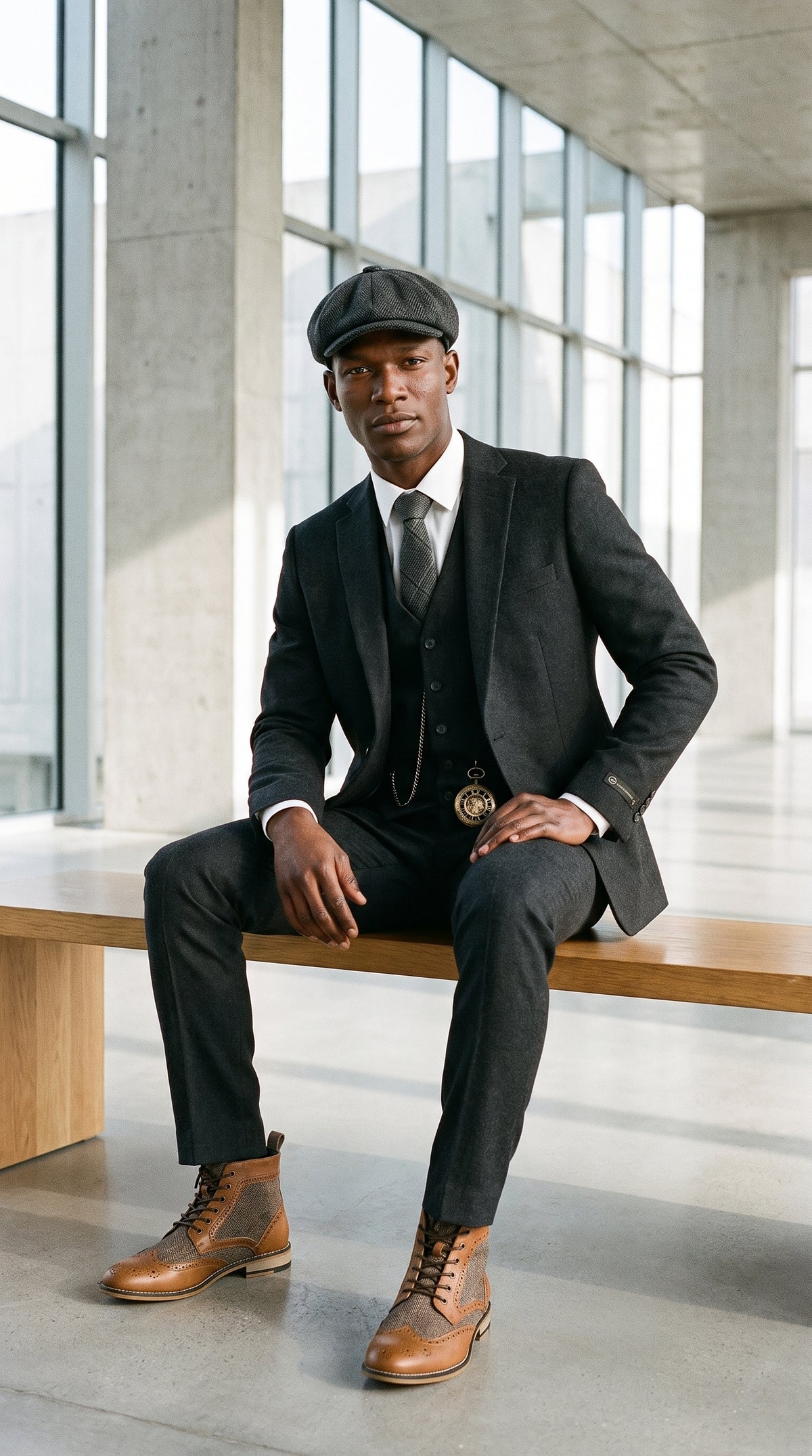 Look #495 styled with Mens Black Vintage 1920s Suit