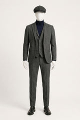 Men's Charcoal Grey 3 Piece Tweed Herringbone Suit - STZ11