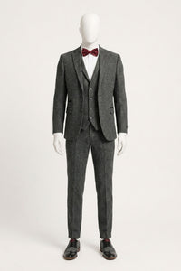 Men's Charcoal Grey 3 Piece Tweed Herringbone Suit - STZ11