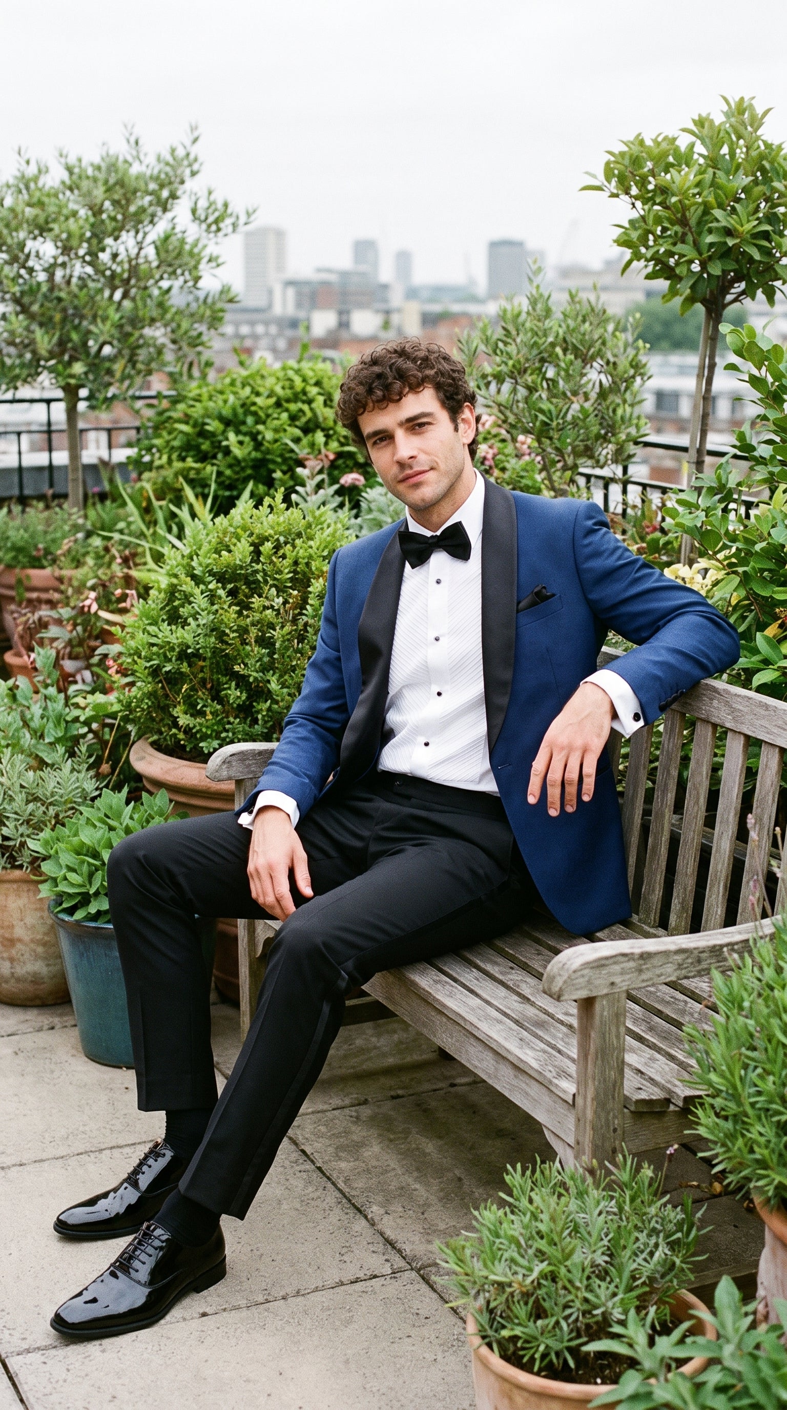 Look #800 styled with Aspen - Men's Blue 2 Piece Shawl Collar Tuxedo Suit