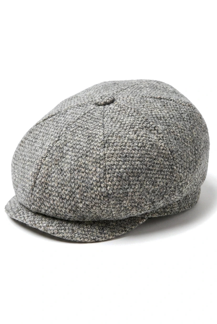 8 Panel Baker Boy Cap Shelby Hat Wool Tweed Classic Light Grey Razor